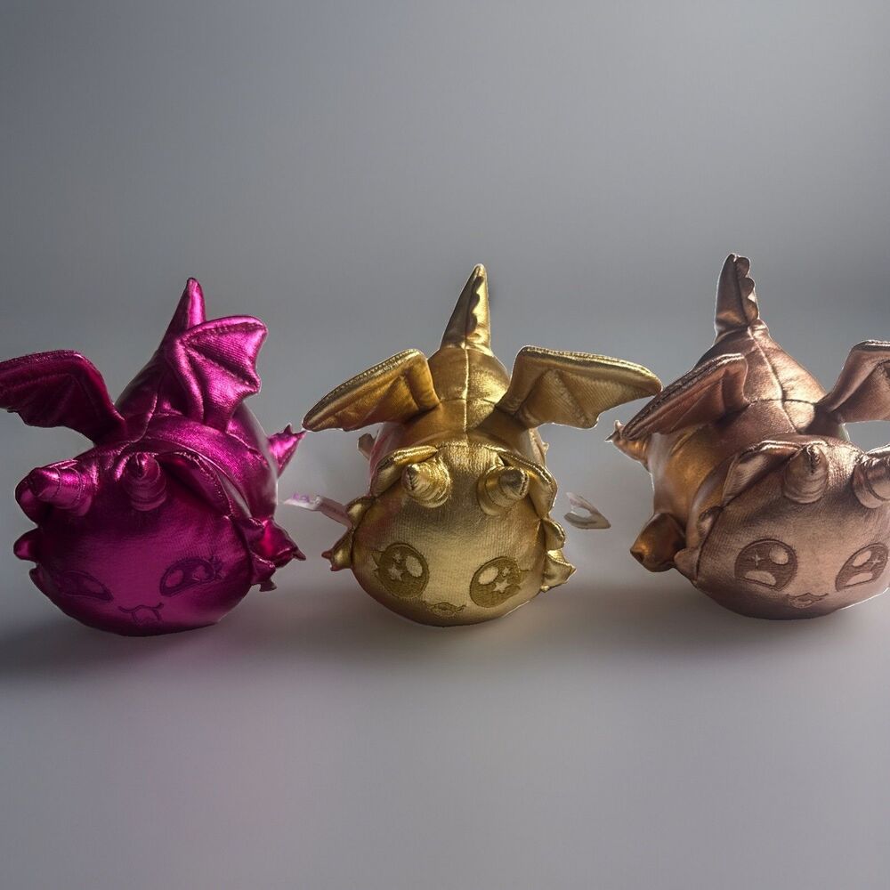 Aphmau MeeMeows 6" Mystery Plush Gemstone Dragons Lot of 3-Silver/Gold/Topaz EUC
